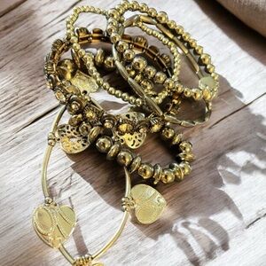 Elegant Silver Hearts and Silver Bead Bracelet Stack